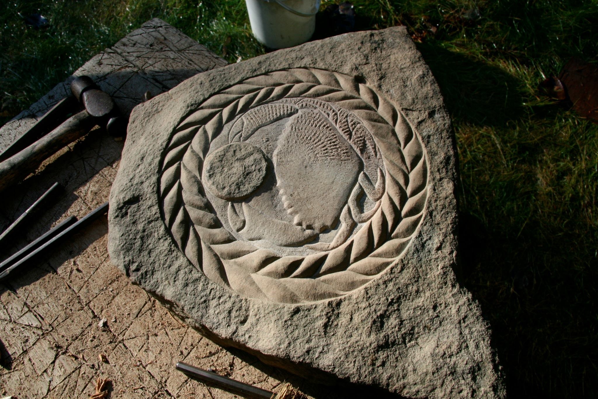 Carved stone crab detail